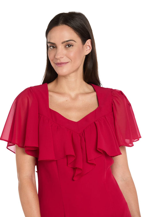 Ruffle Chiffon Midi Dress with Flutter Sleeves with Tiered Detail by R&M Richards 4054