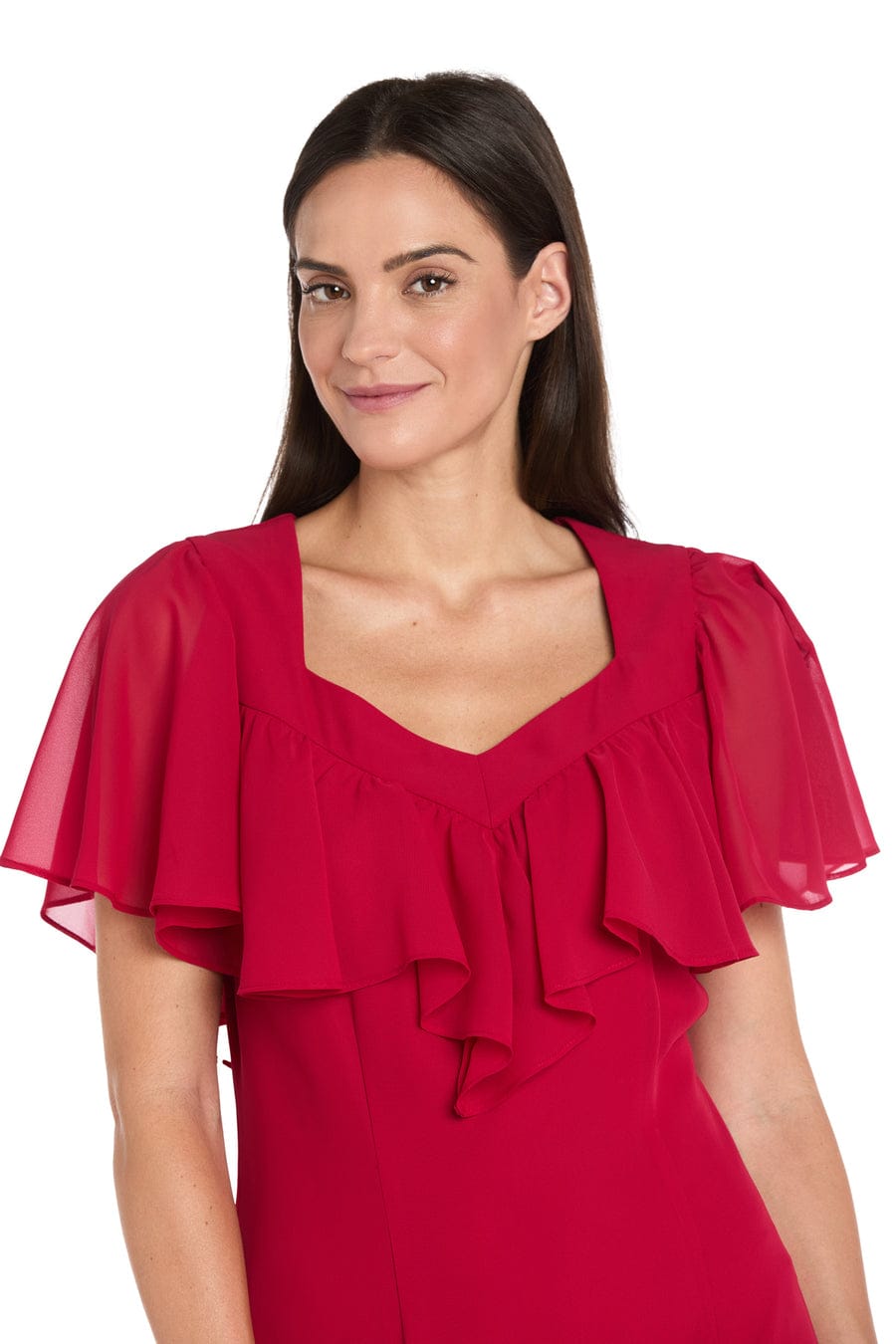 Ruffle Chiffon Midi Dress with Flutter Sleeves with Tiered Detail by R&M Richards 4054