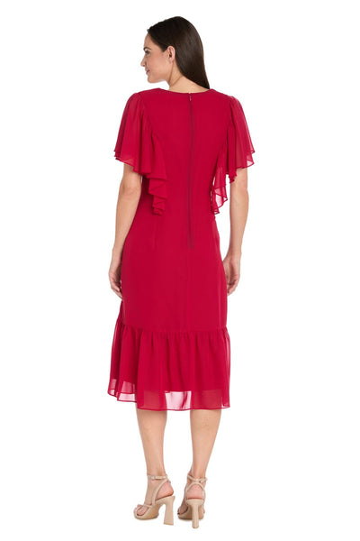 Ruffle Chiffon Midi Dress with Flutter Sleeves with Tiered Detail by R&M Richards 4054