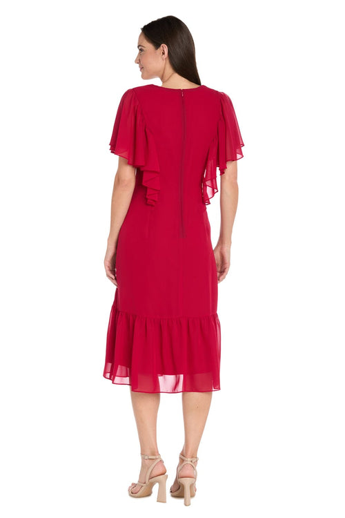Ruffle Chiffon Midi Dress with Flutter Sleeves with Tiered Detail by R&M Richards 4054