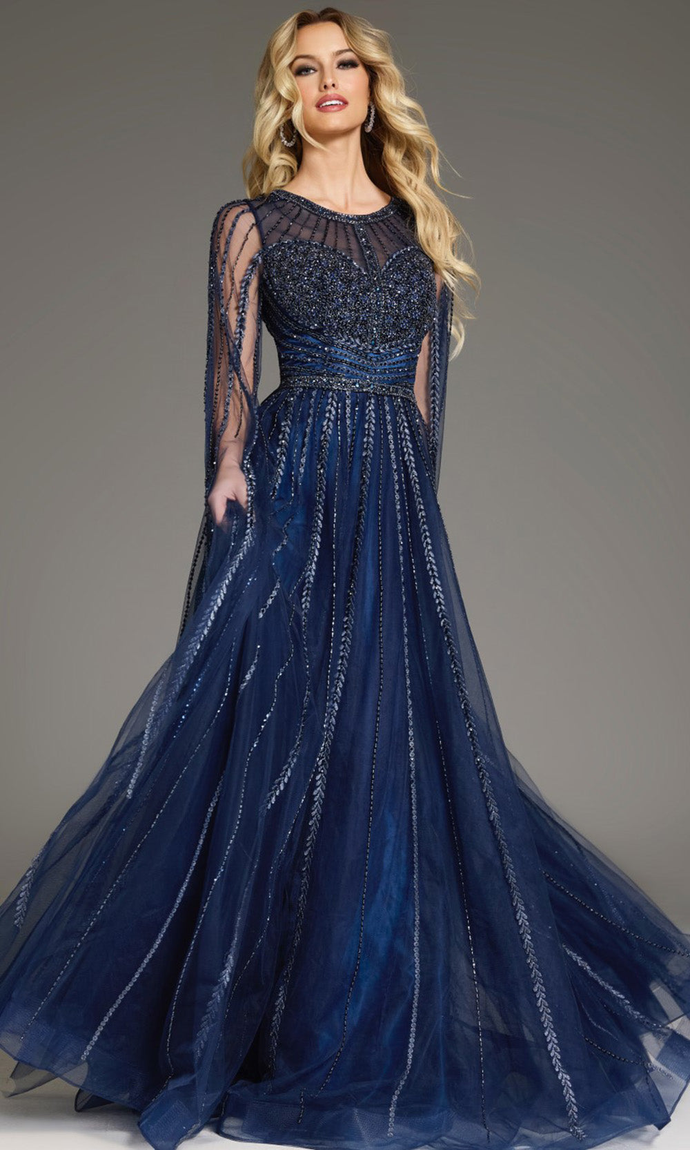 Jovani 40629: Sheer Cape Sleeve Evening Gown