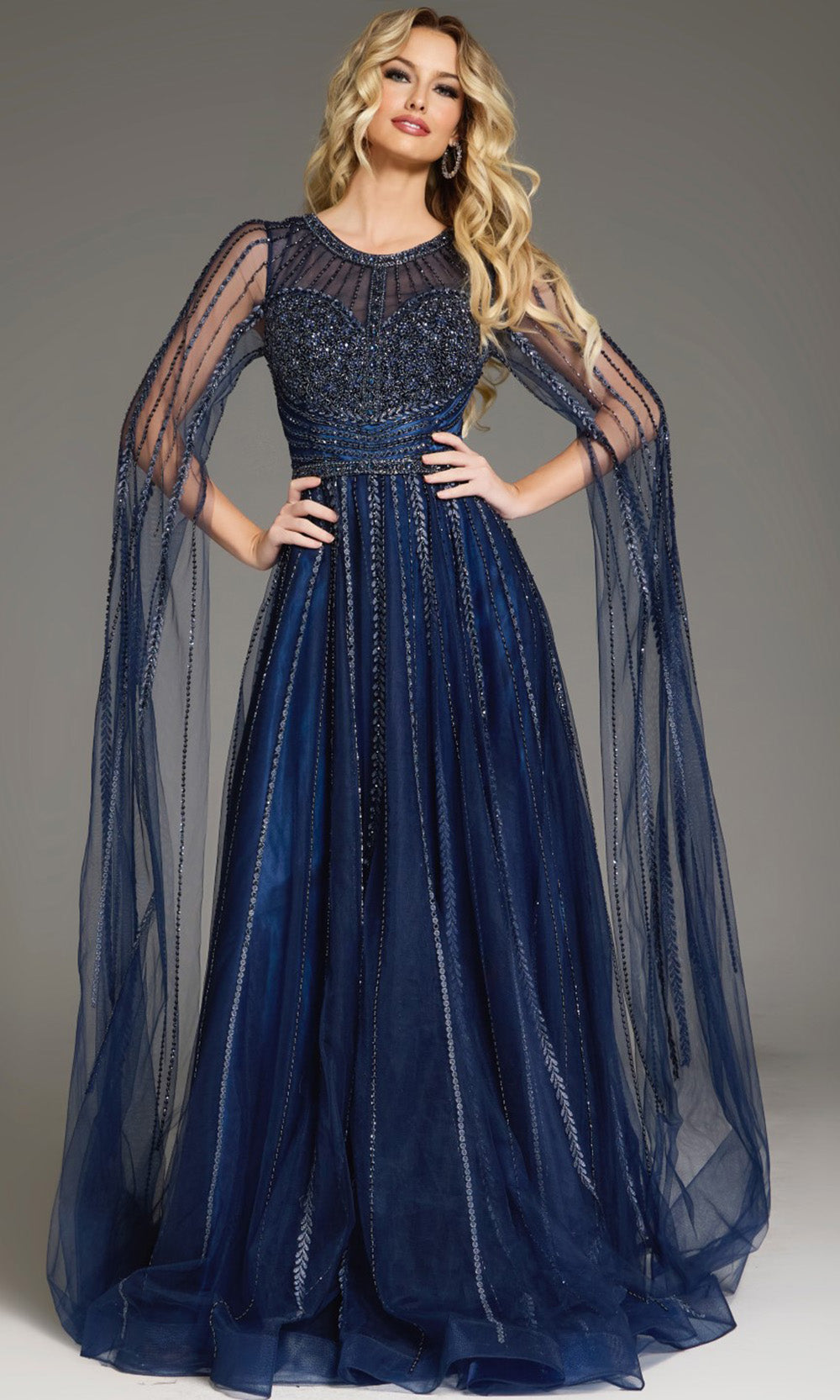 Jovani 40629: Sheer Cape Sleeve Evening Gown