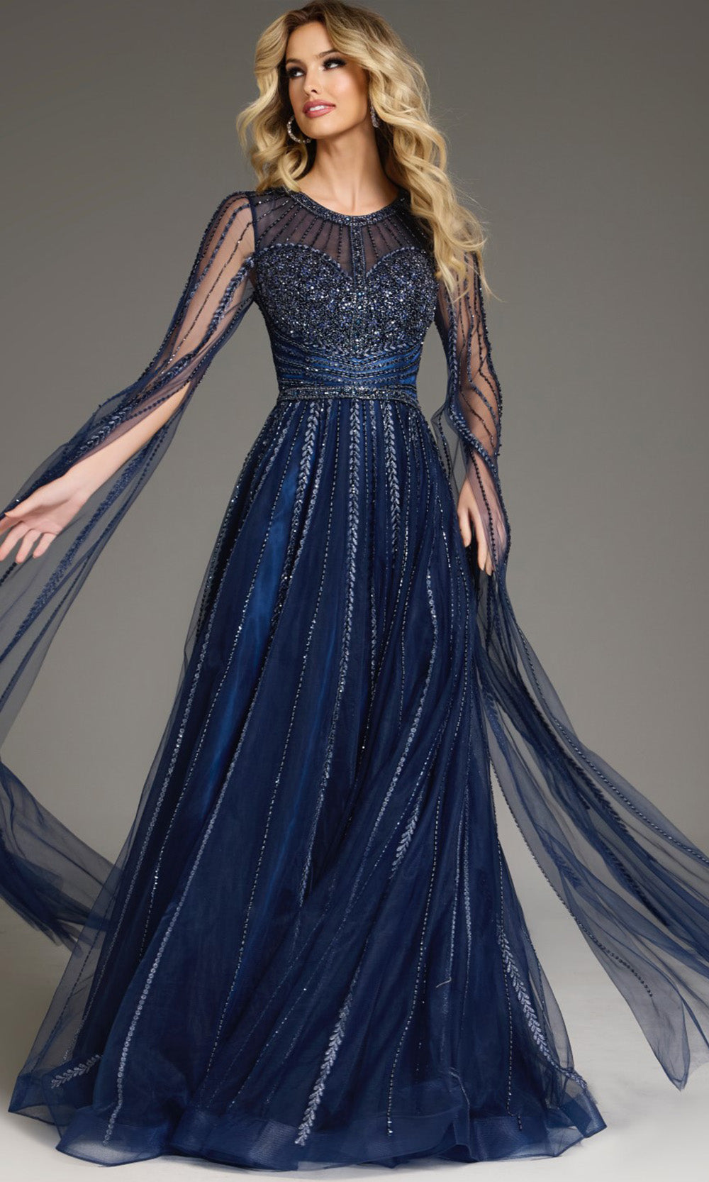 Jovani 40629: Sheer Cape Sleeve Evening Gown