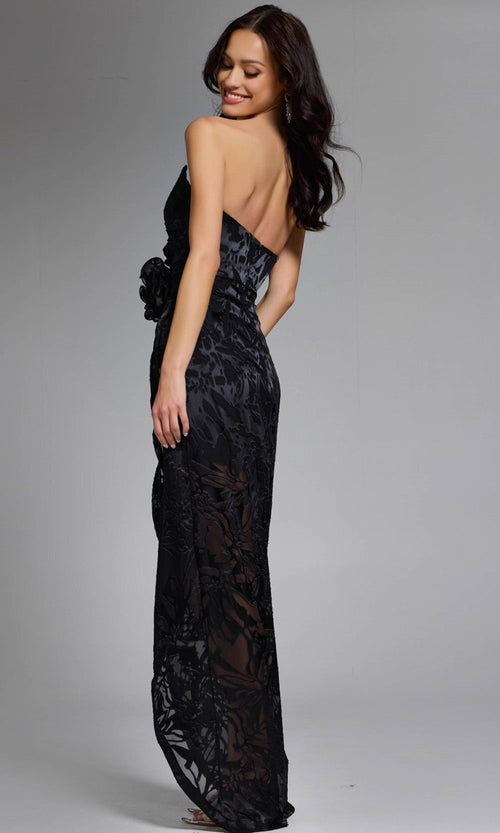 Jovani Floral Applique Slit Sheath Gown