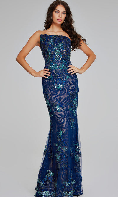 Jovani 40847 - Strapless Beaded Lace Evening Gown