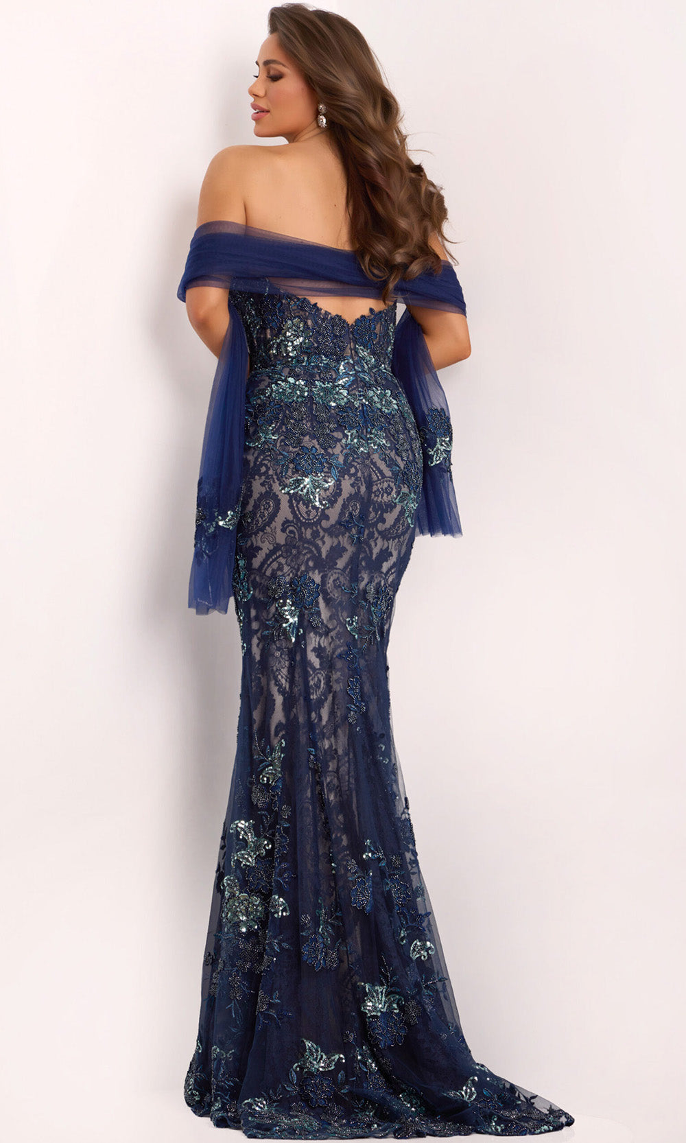 Jovani 40848 - Elegant Navy Lace Mermaid Gown
