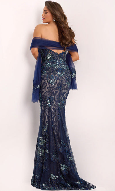 Jovani 40848 - Elegant Navy Lace Mermaid Gown