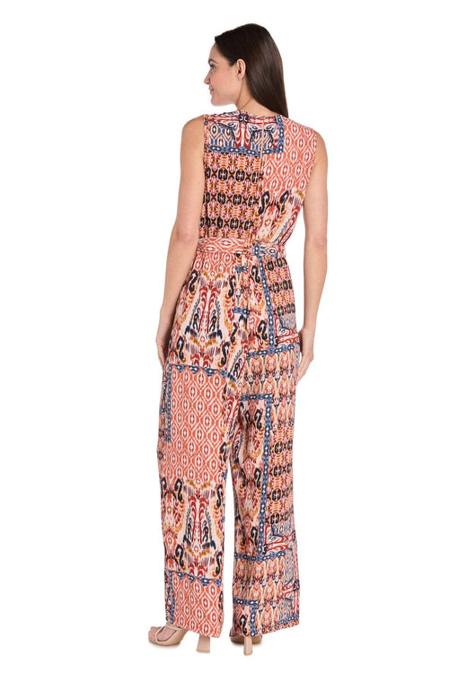 Copper Denim Sleeveless Printed Wide-Leg Jumpsuit with V-Neck and Wide Leg Pant by R&M Richards 4102