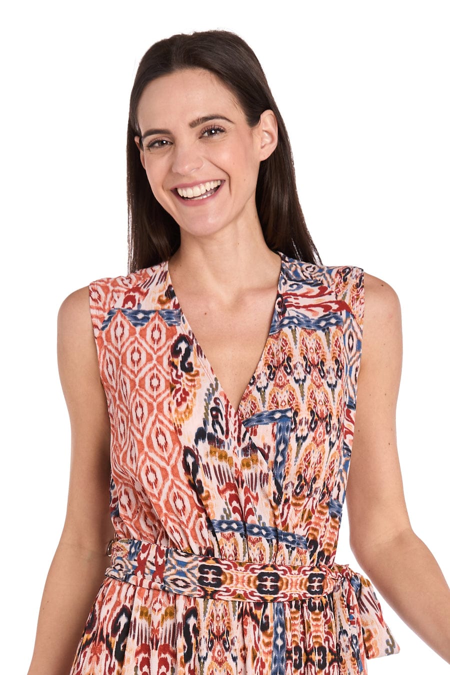 Copper Denim Sleeveless Printed Wide-Leg Jumpsuit with V-Neck and Wide Leg Pant by R&M Richards 4102