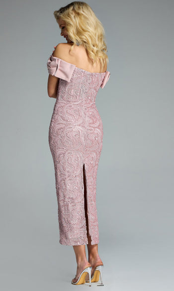 Jovani 41044 - Bow Sleeve Off Shoulder Midi Dress