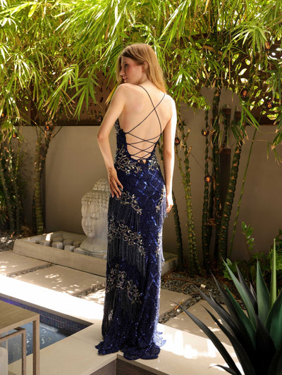 Primavera Couture 4111 Long Beaded Fringe Prom Formal Dress