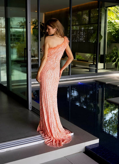 Primavera Couture 4112 Long Sequin Feather Formal Dress