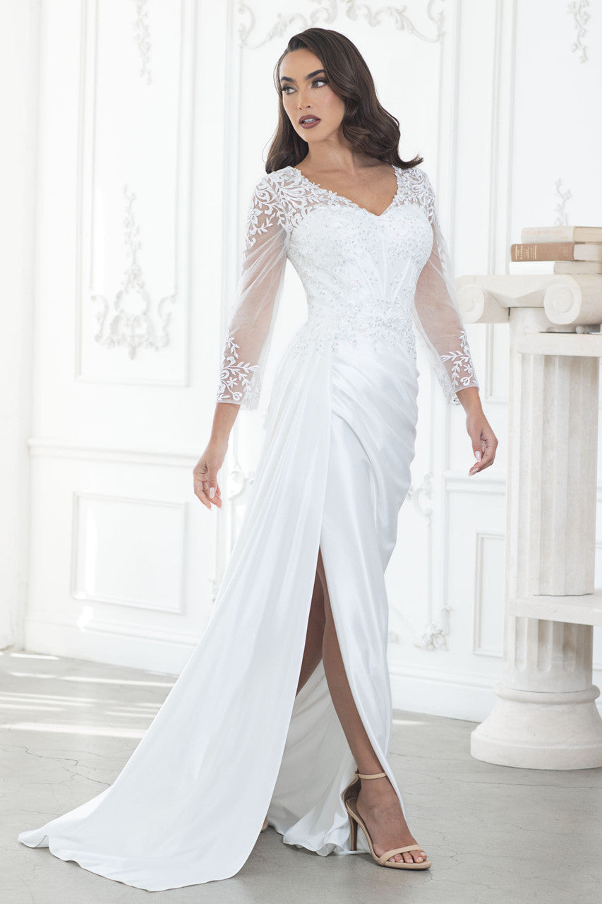 V-Neck Satin Skirt Bridal Gown by Lenovia 8366