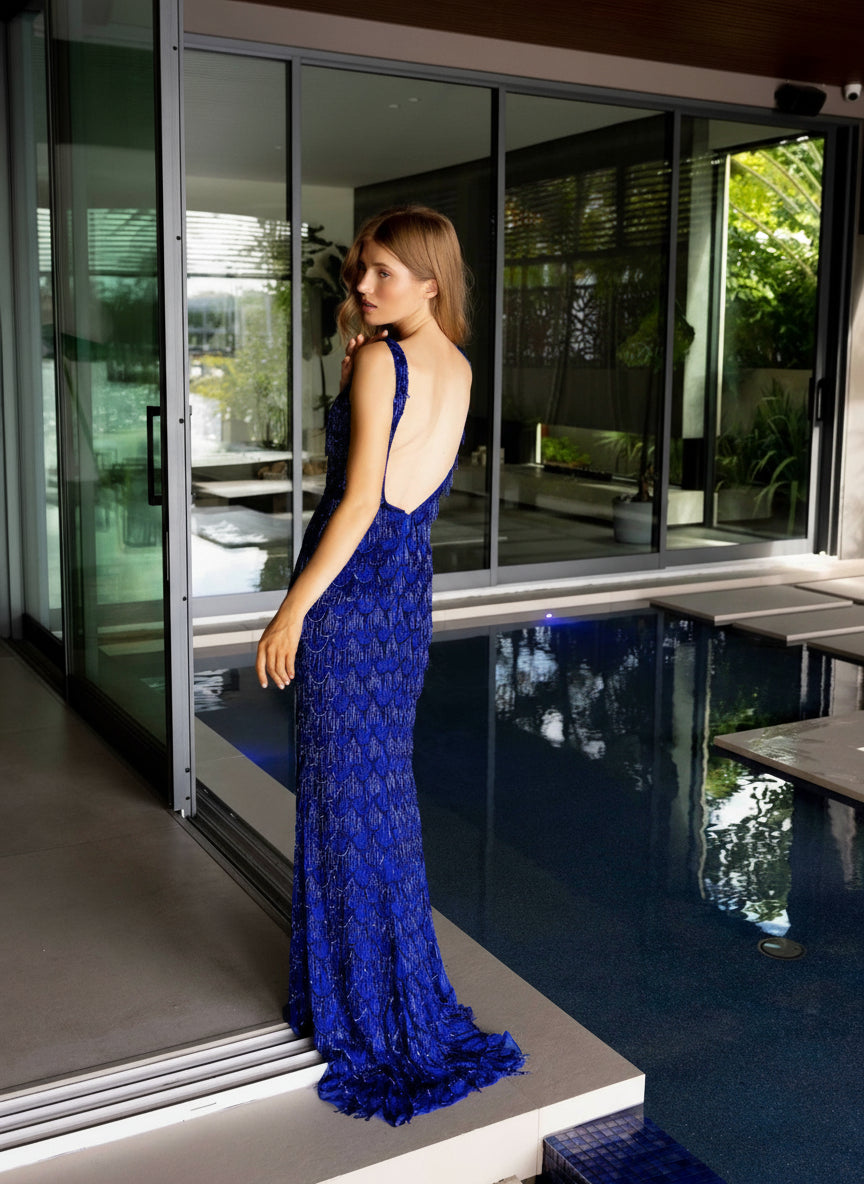 Primavera Couture 4129 Long Fringe Formal Prom Dress