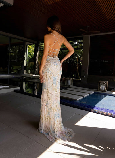Primavera Couture 4156 Beaded Long Prom Dress Scoop Neck Embroidered Special Occasion Gown