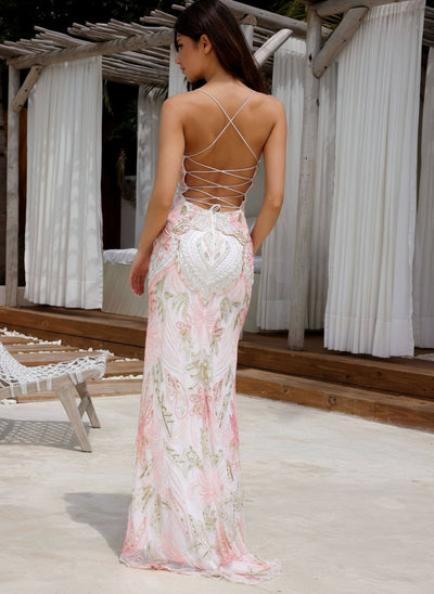 Primavera Couture 4156 Beaded Long Prom Dress Scoop Neck Embroidered Special Occasion Gown