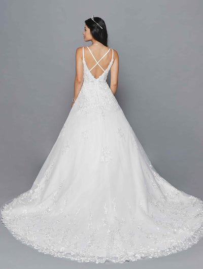 DeKlaire Bridal 417 Spaghetti Straps V-Neckline Open Back A-Line Wedding Dress With Beaded Embroidery Applique