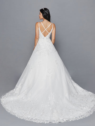 DeKlaire Bridal 417 Spaghetti Straps V-Neckline Open Back A-Line Wedding Dress With Beaded Embroidery Applique
