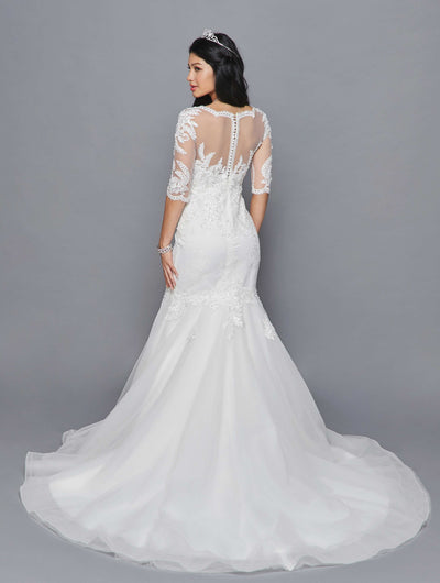 DeKlaire Bridal 418 Mid Length Sleeve V-Neckline Mermaid Court Train Wedding Dress