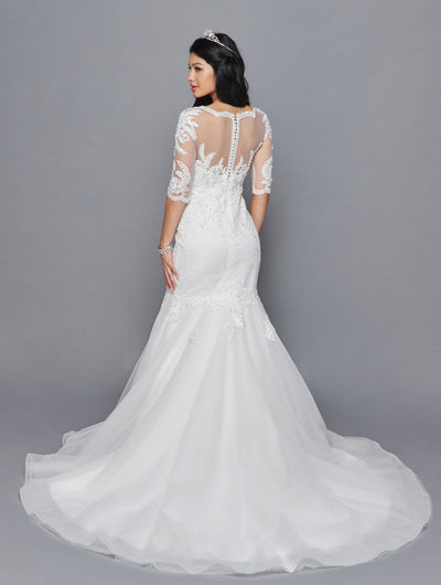 DeKlaire Bridal 418 Mid Length Sleeve V-Neckline Mermaid Court Train Wedding Dress
