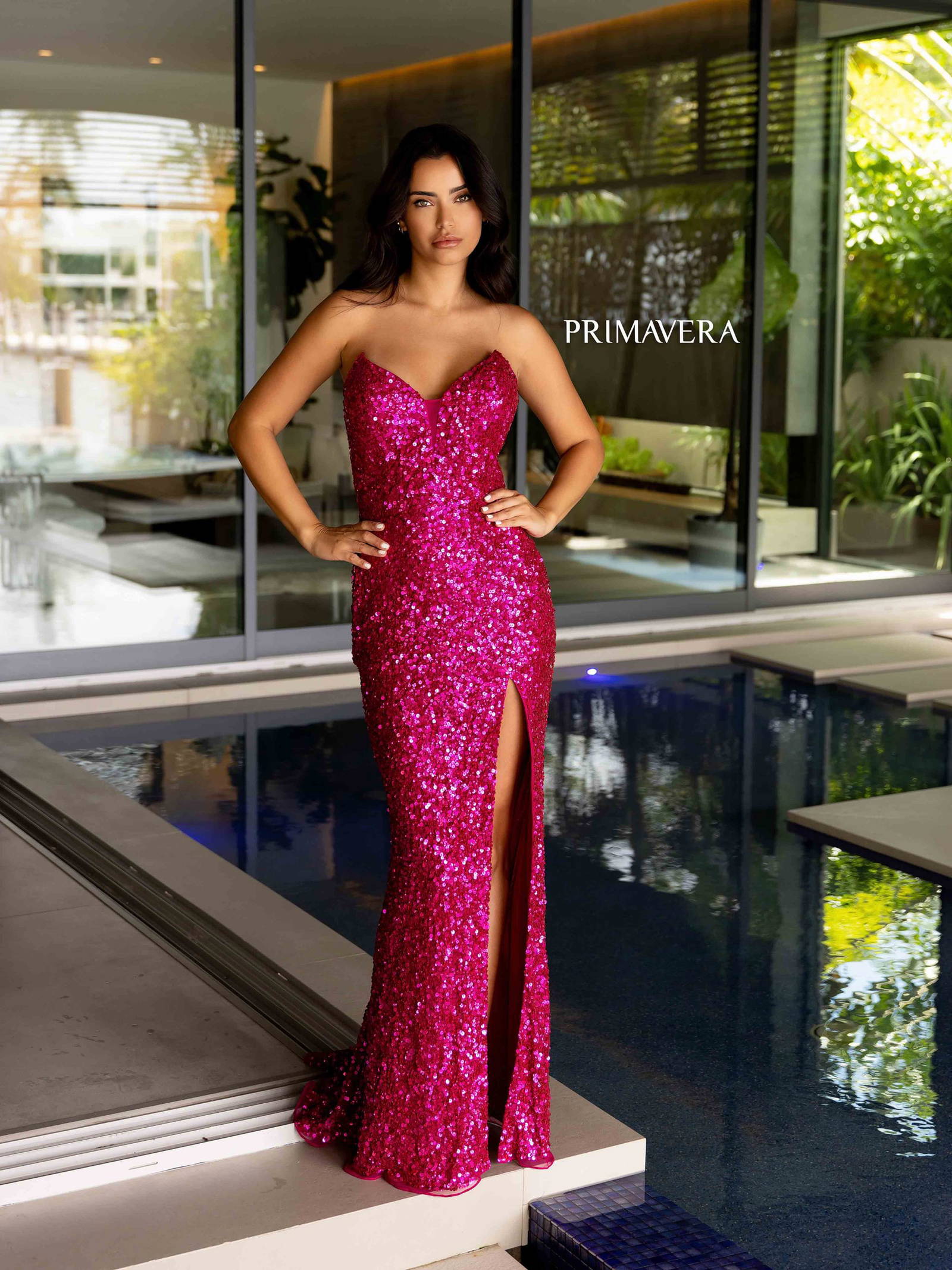 Prom Dresses Long Formal Fitted Sequin Prom Dress Fushia