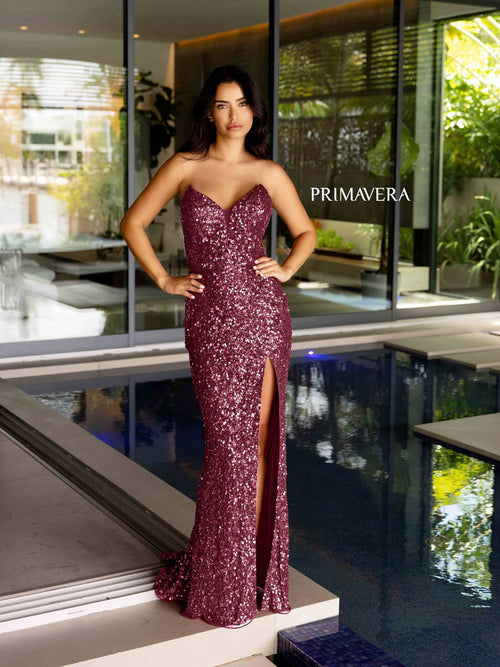 Prom Dresses Prom Fitted Long Formal Slit Sequin Dress Wine
