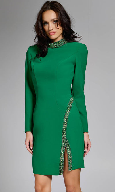 Jovani 42008 - Long Sleeve Beaded Trim Short Dress