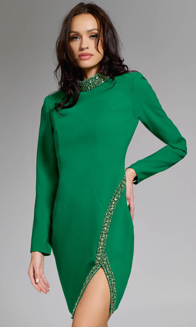 Jovani 42008 - Long Sleeve Beaded Trim Short Dress