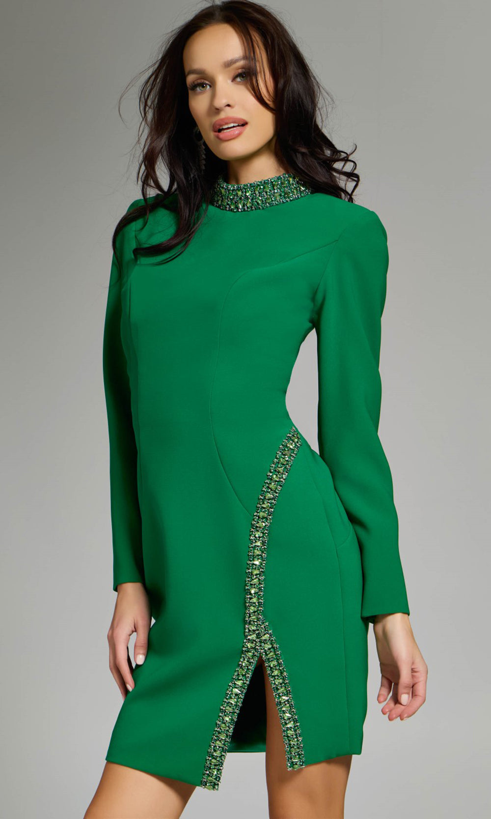 Jovani 42008 - Long Sleeve Beaded Trim Short Dress