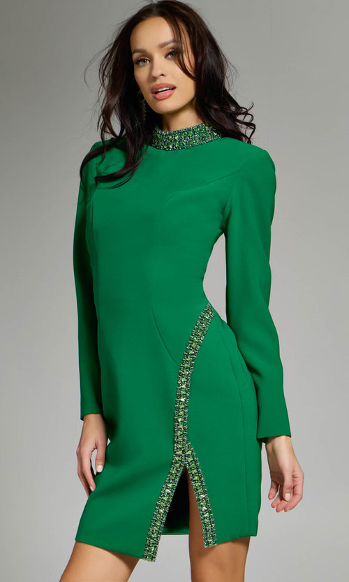 Jovani 42008 - Long Sleeve Beaded Trim Short Dress