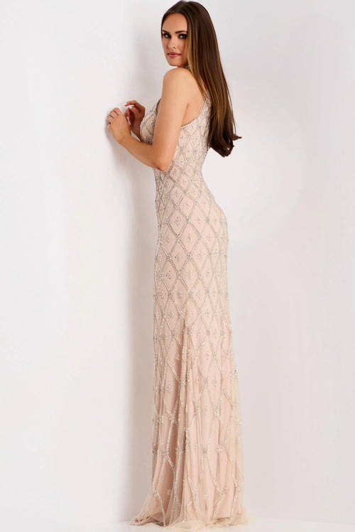 Beaded Halter Neck Evening Gown Sleeveless Illusion Formal Dress by Jovani 42099