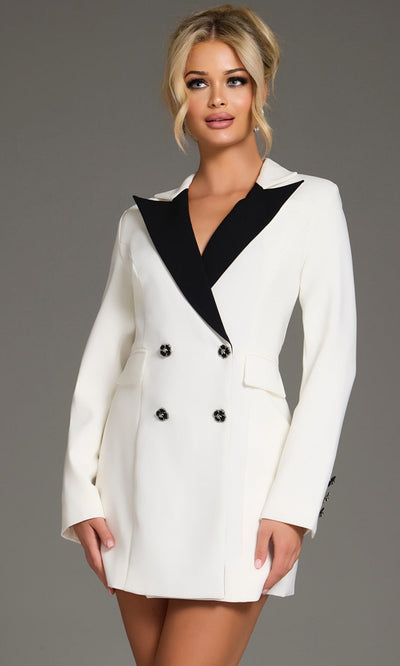 Jovani 42124 - Tuxedo-Inspired Floral Button Mini Dress