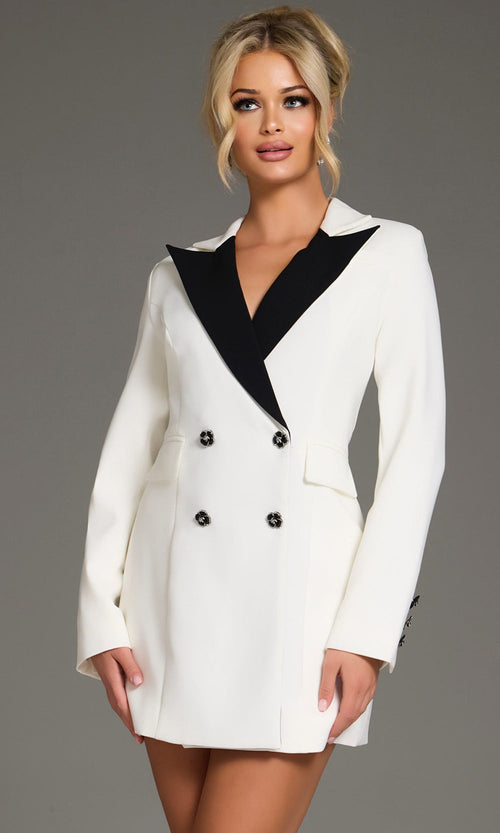 Jovani 42124 - Tuxedo-Inspired Floral Button Mini Dress