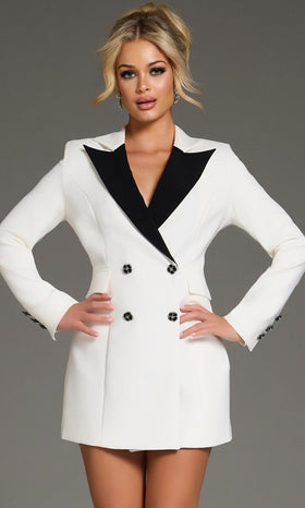Jovani 42124 - Tuxedo-Inspired Floral Button Mini Dress