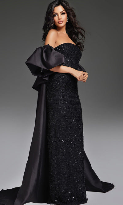 Jovani 42137 - Beaded Sheath Gown with Detachable Cape
