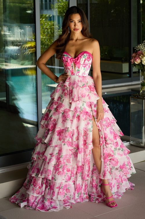 Ava Presley 42207 Floral Long Strapless Sweetheart Cutout Slit Dress