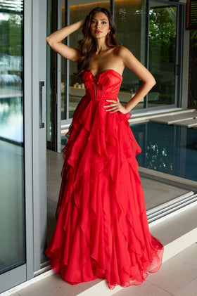 Ava Presley 42209 Long A-Line Fitted Strapless Sweetheart Cutout Dress