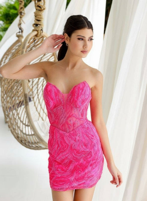 Cocktail Dresses Short Corset Cocktail Dress Neon Pink