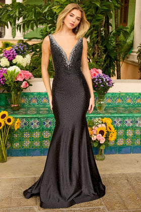 Ava Presley 42230 Modern Stunning  Long V-Neck Plunging Neckline Beaded Dress