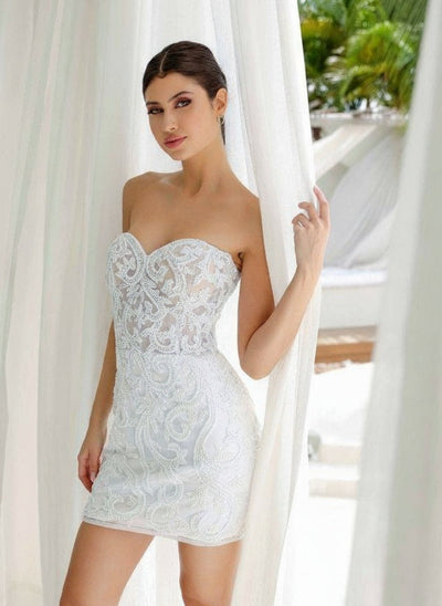 Cocktail Dresses Beaded Short Cocktail Dress Ivory