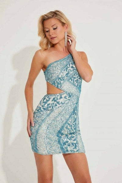 Cocktail Dresses Short Cocktail Cutout Beaded Dress Nude Turqoise