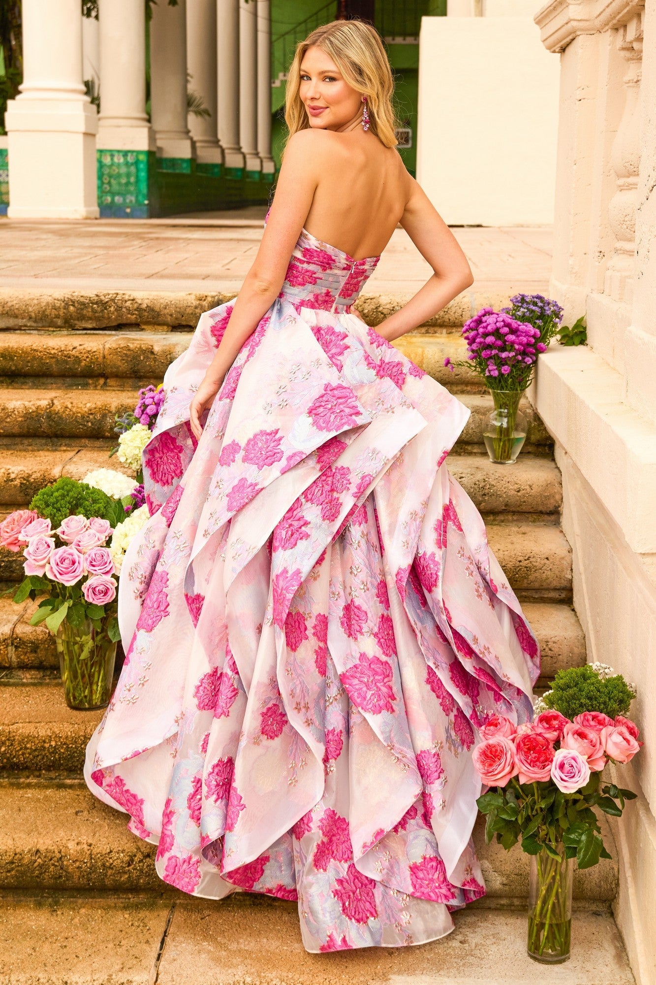 Ava Presley 42293 Stunning Bold Floral Long A-Line Strapless Jacquard Dress