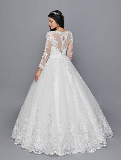 DeKlaire Bridal 422 Mid-Length Sleeve A-Line Wedding Gown Illusion Boat Neckline