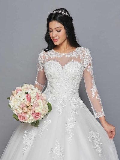 DeKlaire Bridal 422 Mid-Length Sleeve A-Line Wedding Gown Illusion Boat Neckline