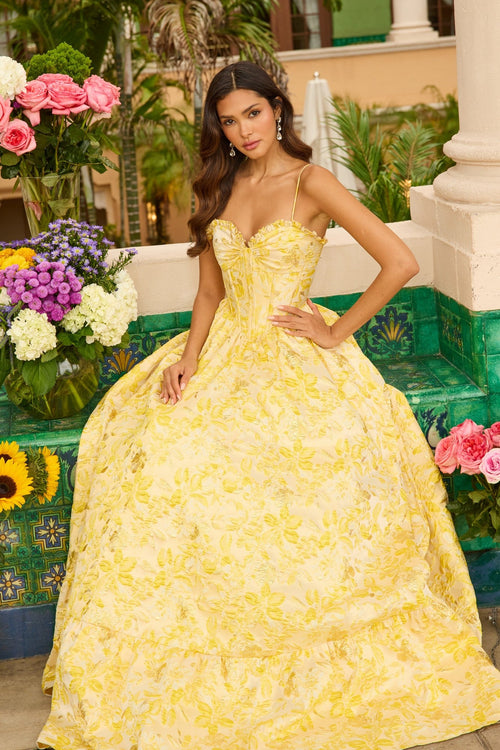 Ava Presley 42312 Floral Long A-Line Sweetheart Corset Ruffled Dress