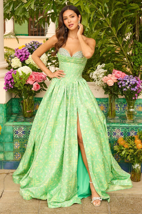Ava Presley 42318 Floral Long Strapless Sweetheart Beaded Dress