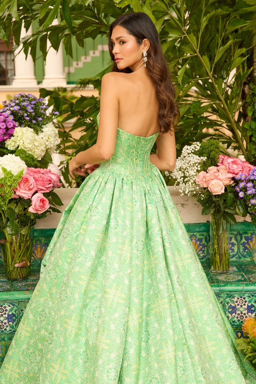 Ava Presley 42318 Floral Long Strapless Sweetheart Beaded Dress