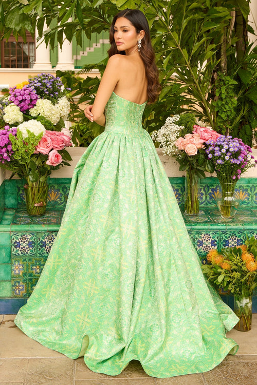 Ava Presley 42318 Floral Long Strapless Sweetheart Beaded Dress