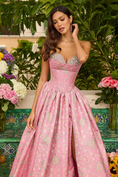 Ava Presley 42318 Floral Long Strapless Sweetheart Beaded Dress