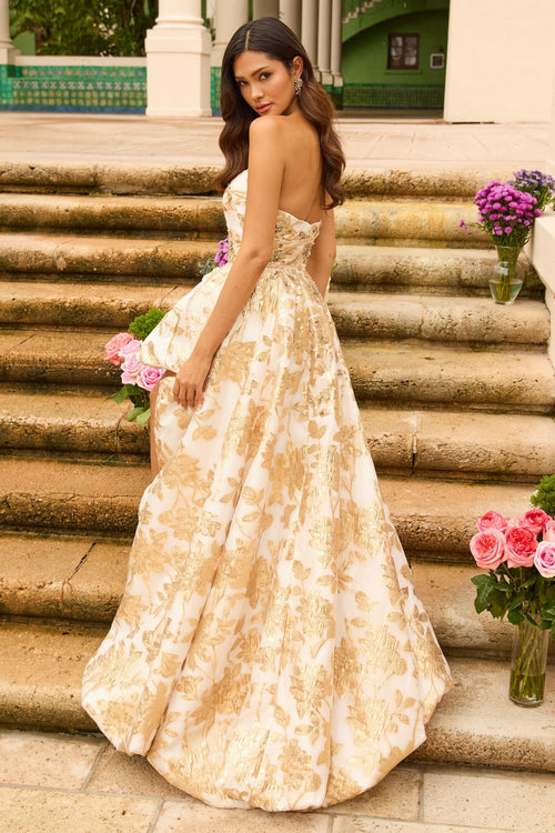 Ava Presley 42344 Floral A-Line Strapless Prom Elegant Metallic Dress